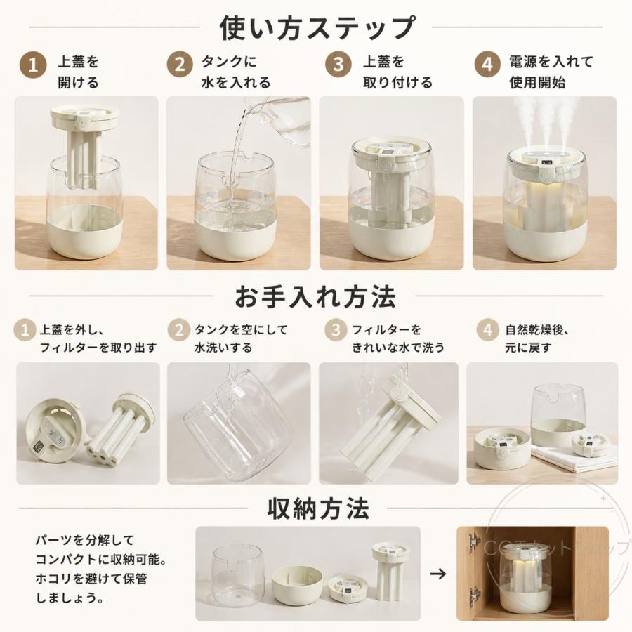 2026最新型 加湿器 大容量3L 超音波加湿器 トリプルスプレー 強力加湿 LEDライト付 静音 ウイルス対策 乾燥防止 花粉 上部給水 オフィス 寝室 省エネ |  | 06