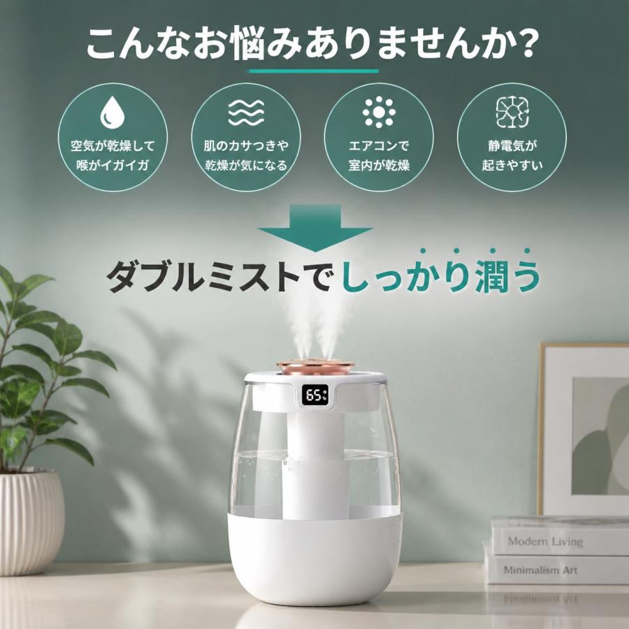 2026最新型 加湿器 大容量1L 超音波加湿器 トリプルスプレー 強力加湿 LEDライト付 静音 乾燥防止 花粉 上部給水 オフィス 寝室 省エネ |  | 01