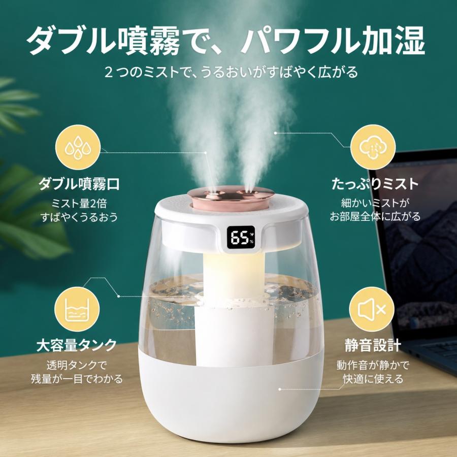 2026最新型 加湿器 大容量1L 超音波加湿器 トリプルスプレー 強力加湿 LEDライト付 静音 乾燥防止 花粉 上部給水 オフィス 寝室 省エネ |  | 03
