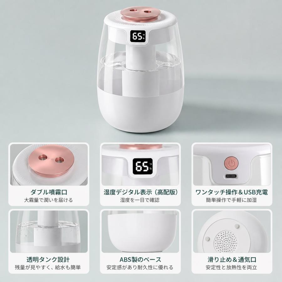 2026最新型 加湿器 大容量1L 超音波加湿器 トリプルスプレー 強力加湿 LEDライト付 静音 乾燥防止 花粉 上部給水 オフィス 寝室 省エネ |  | 05