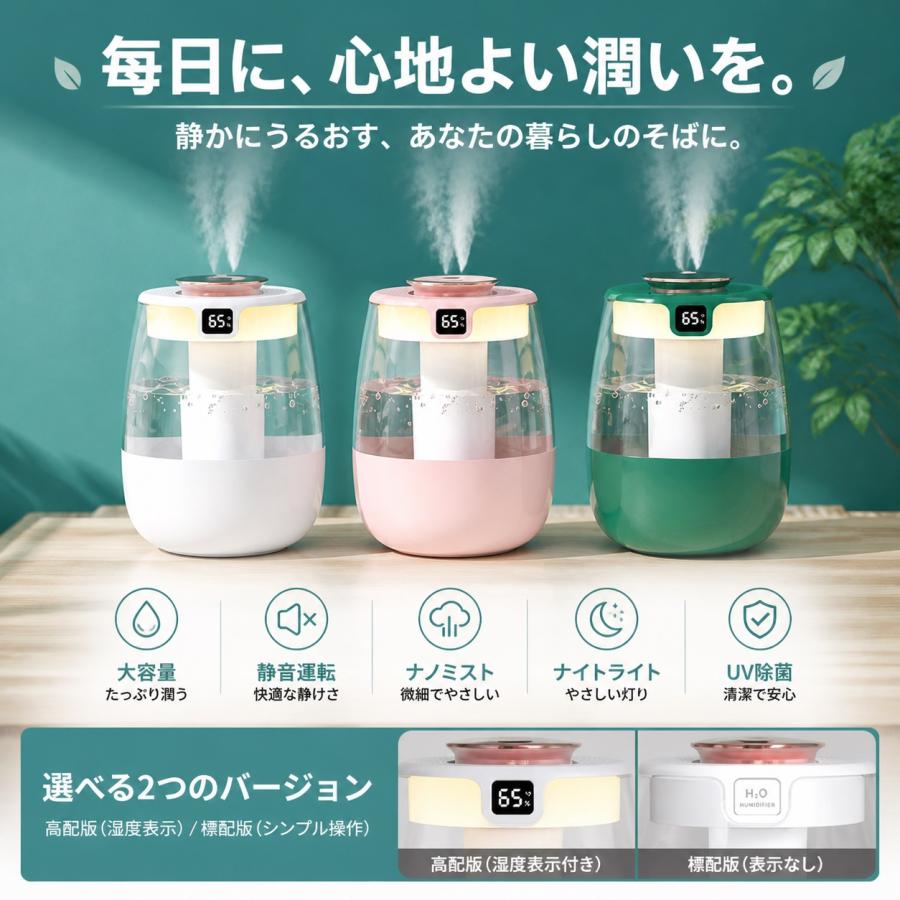 2026最新型 加湿器 大容量1L 超音波加湿器 トリプルスプレー 強力加湿 LEDライト付 静音 乾燥防止 花粉 上部給水 オフィス 寝室 省エネ |  | 07