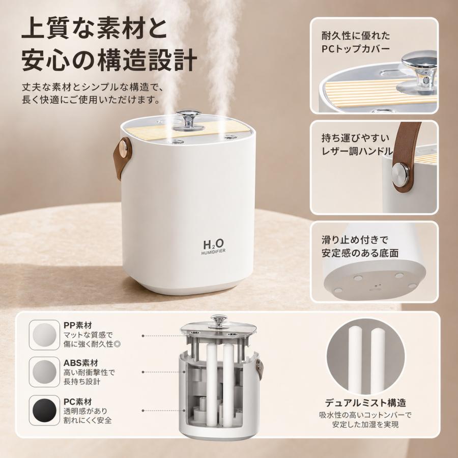 超音波式加湿器 大容量 加湿器 1200ml USB給電 ダブルミスト 効率的 卓上 乾燥対策 LEDライト付 静音 省エネ 安心安全 寝室 オフィス ミストボックス |  | 07