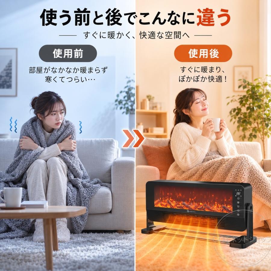 暖炉型ファンヒーター セラミックヒーター 卓上式 スタンド式 壁掛け式 電気式暖炉 2段階調節 リモコン付き 静音 足元用 タイマー付き 省エネ 室内 脱衣所 |  | 04