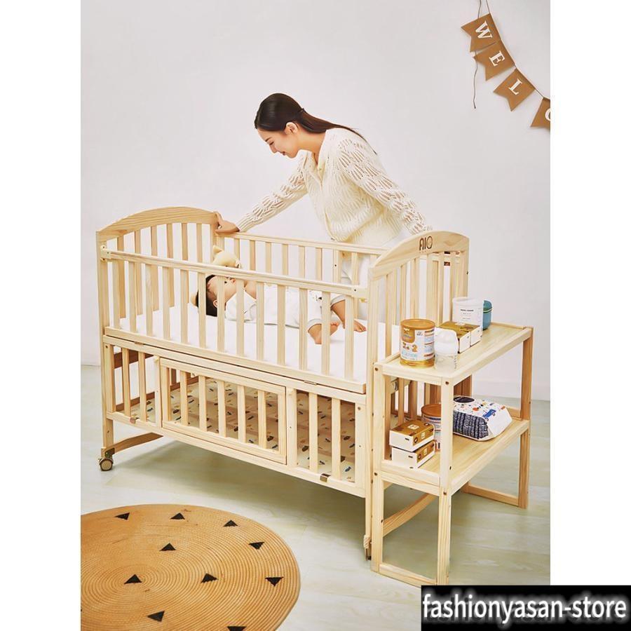 ベビー ベッド 木製 高さ調節 ベビー用品 新生児 赤ちゃん キャスター付 2段収納台付き 出産祝い 添い寝 ゆりかご 子供用 タイプ 天然_7