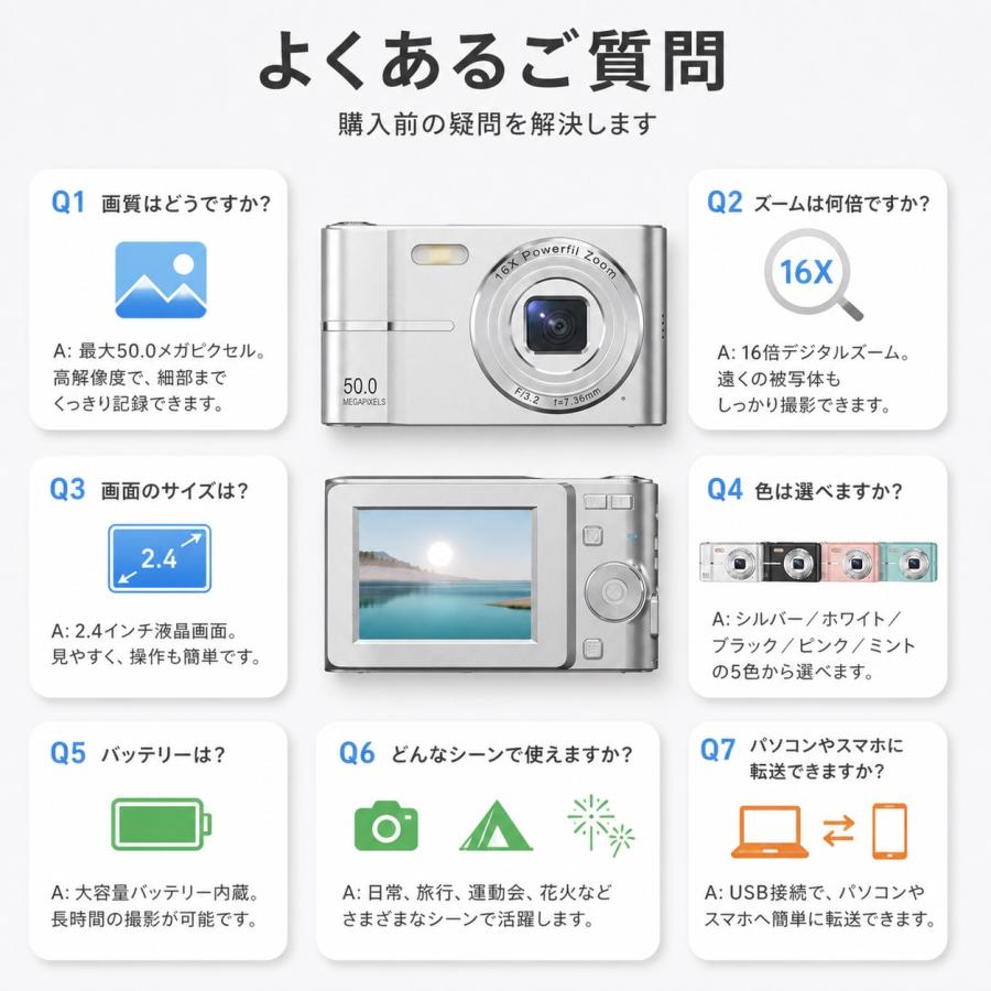 デジカメ デジタルカメラ 5K 5000万画素 オートフォーカス 16倍ズーム 手振れ補正 高画質 ウェブカメラ機能 IPS大画面 軽量 防塵 修学 旅行 初心者 安い 新品 |  | 09