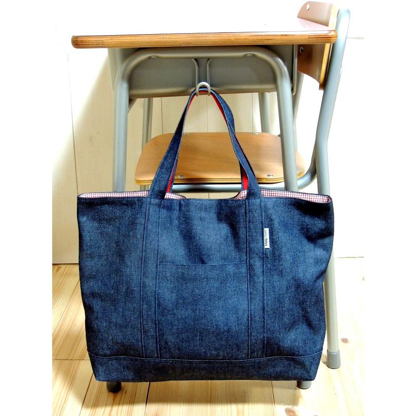 レッスンバッグL デニム絵本袋 ソフトタイプ 手提げ式 : コットン