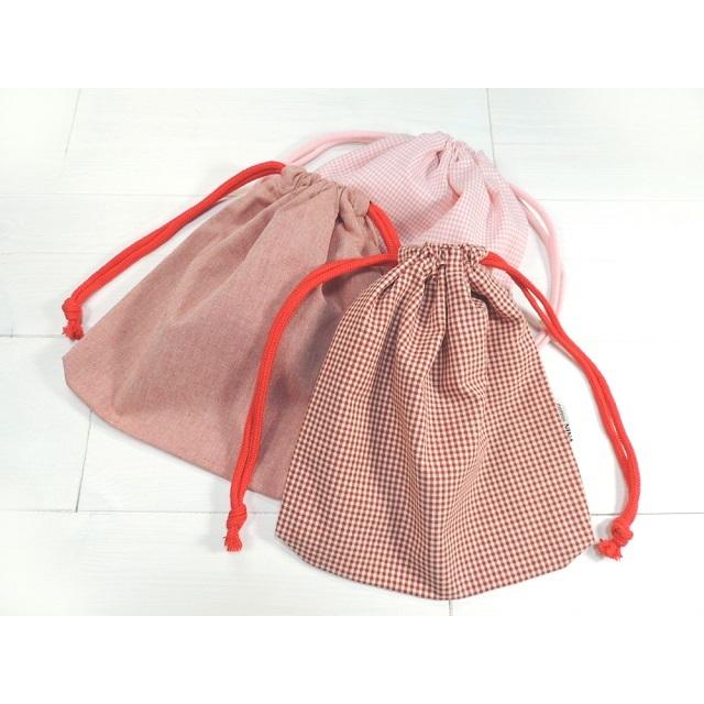 両絞り巾着袋/横21×縦23センチ/3枚セット : コットンニーナ