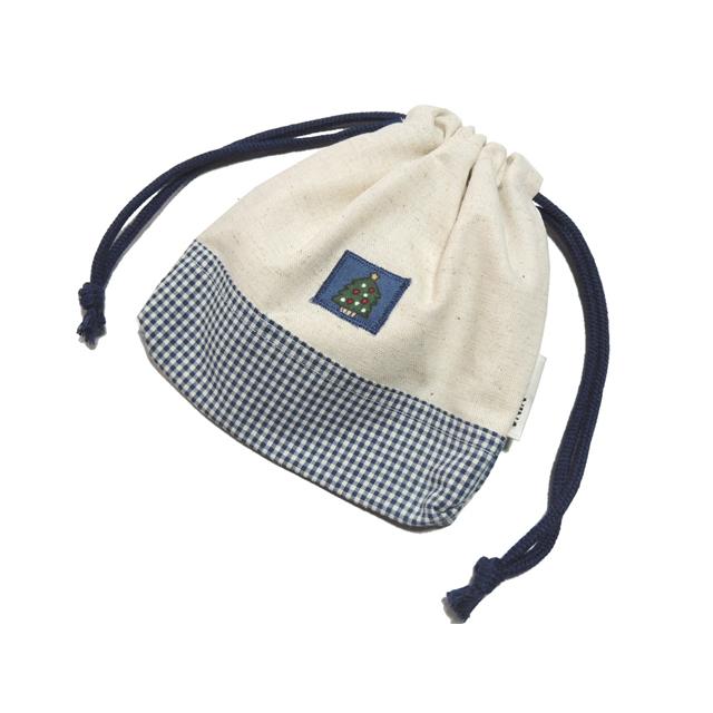 生成綿麻ツートン両絞り巾着袋 横17×縦17センチ クリスマス : コットン