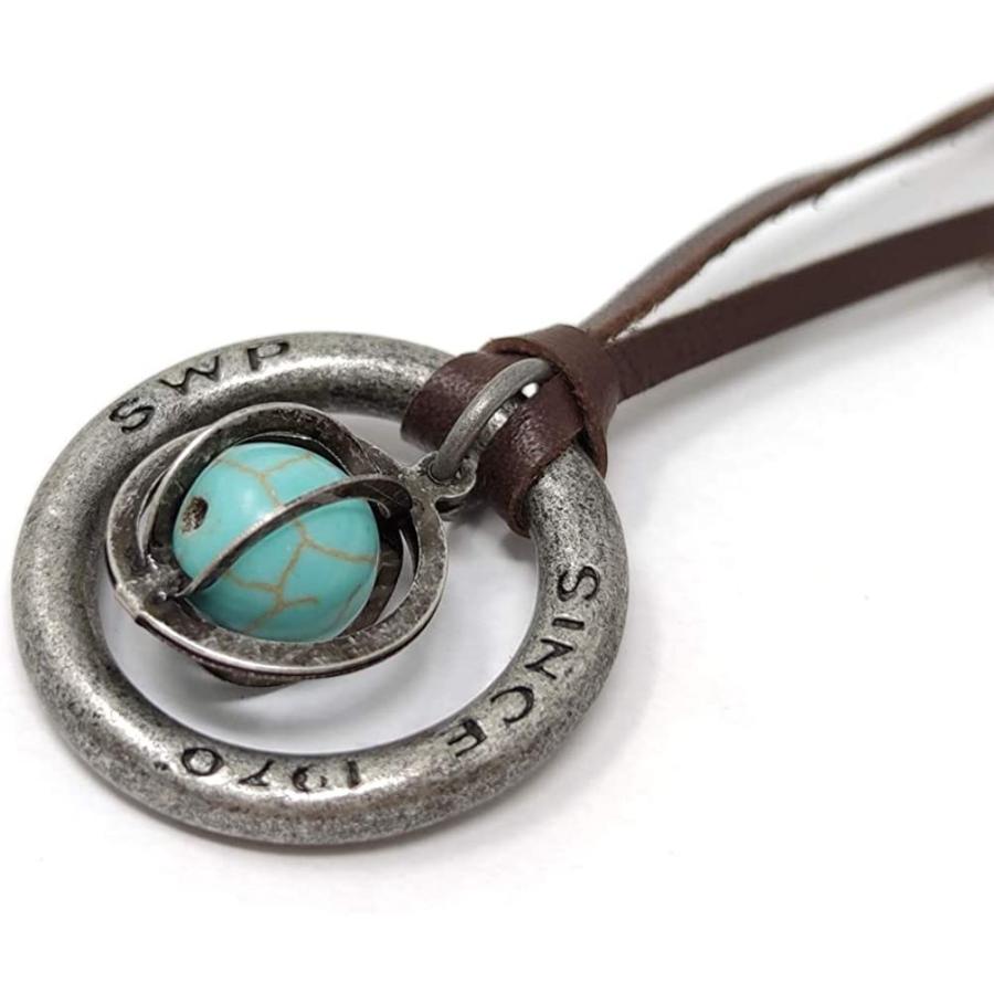 S W P ストーン メンズ ネックレス シンプル リング 天然石 革ひも ロング ネックレス パワーストーン レザー ペンダント ターコ Thenicovid19results