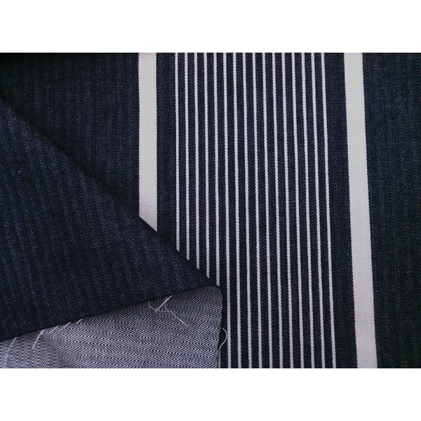 綿麻 ストライプ生地 紺(デニム ヘリンボーン）×白 : コットンハウス