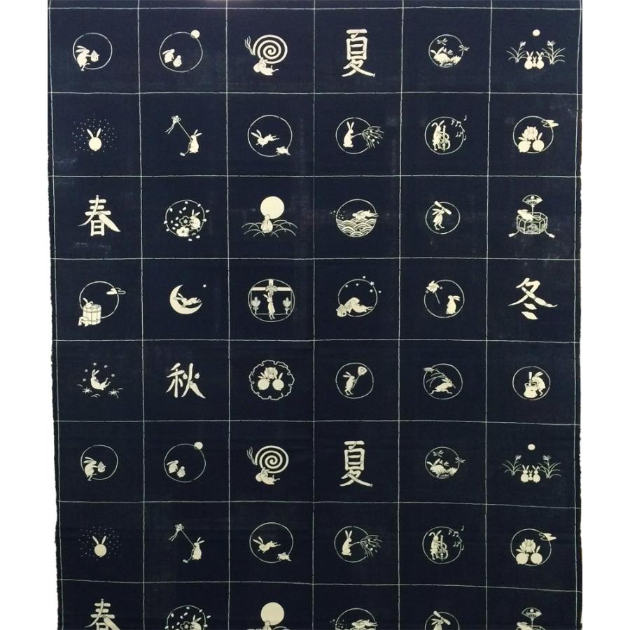 うさぎ和柄パネル生地　ハンドメイド 生地 うさぎ 和柄 レトロ 布 あづみ野木綿 兎の春夏秋冬 大柄 パネル