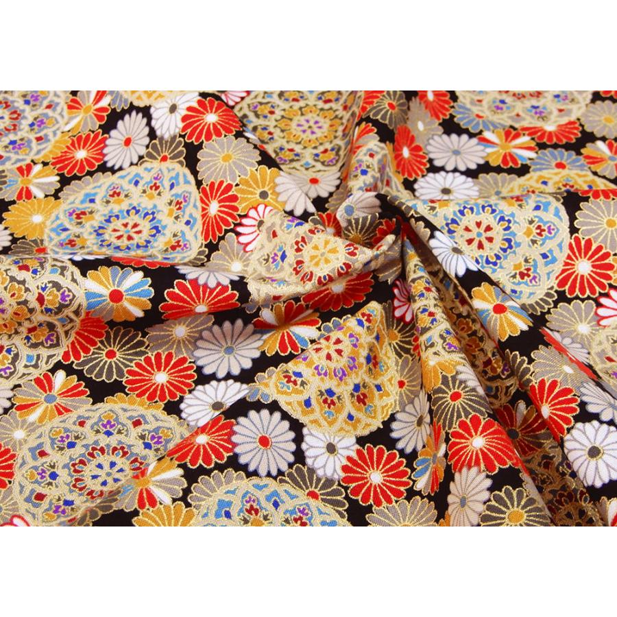 和柄 生地 菊づくし 花柄 シーチング 黒 赤 系 和風 綿 布 布地 110cm