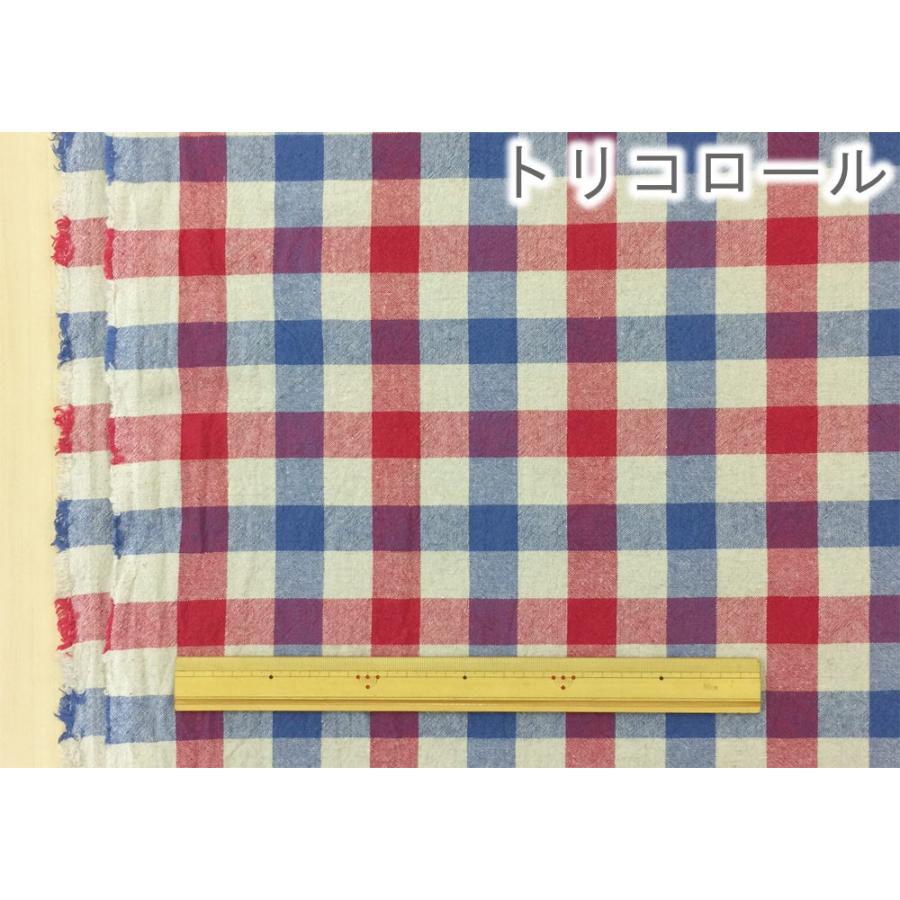 チェック柄 生地 綿麻 コットンリネン ワッシャー 2.5cm角 黒 モカ トリコロール マリン 布 おしゃれ 布地 110cm幅 商用利用可能  メール便1.5mまで｜cottonhouse-cecile｜04