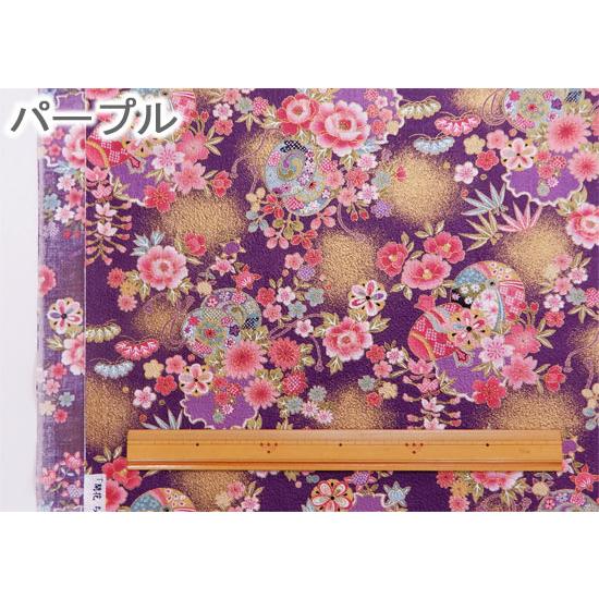 生地 和柄 レトロ 綿 布 開花 チリメンエンボス 花手毬と鼓