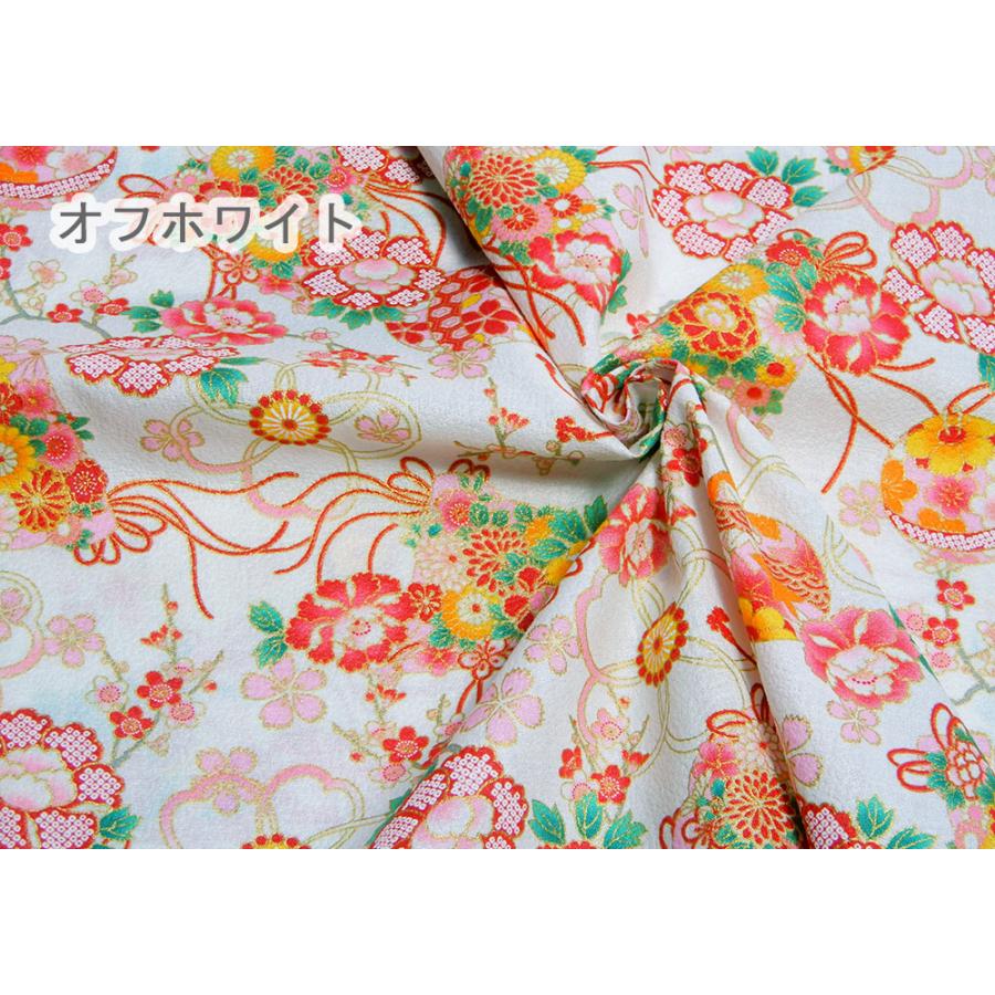 生地 和柄 開花ちりめん チリメンエンボス 鼓と手鞠と花 ピンク 白 黒