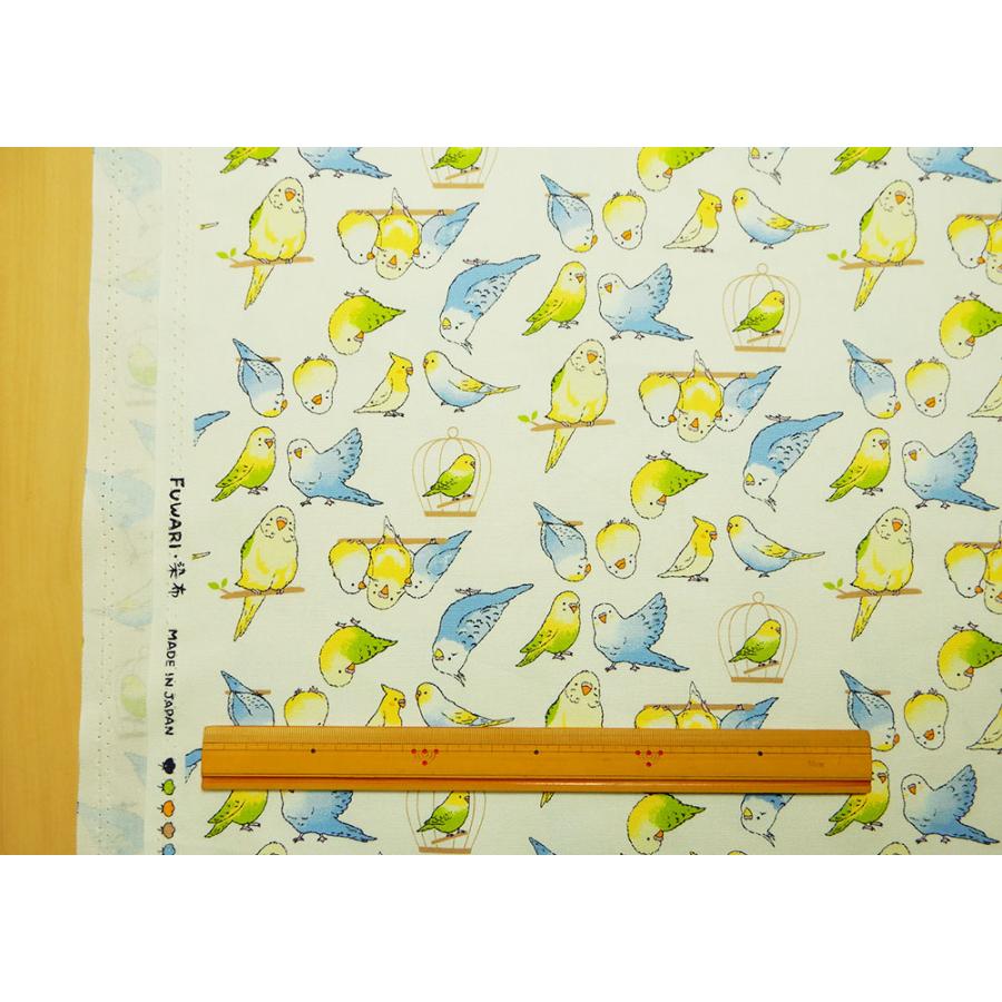 生地 セキセイインコ 布 鳥柄 布地 オックス 白 子供 110cm幅 商用利用
