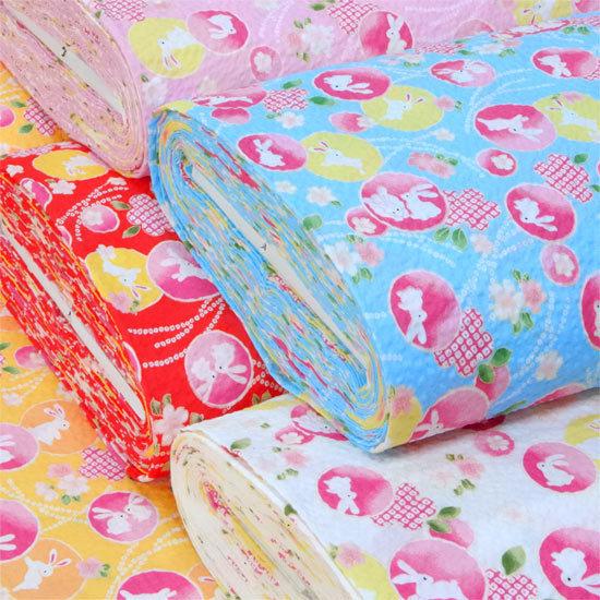 リップル生地 子供向け 兎と桜 甚平 ゆかた 布 和柄 浴衣 うさぎ 女の子 白 ピンク 赤 水色 黄色 布地 メール便1 5mまで可能 2 コットンハウスセシール 生地 通販 通販 Yahoo ショッピング