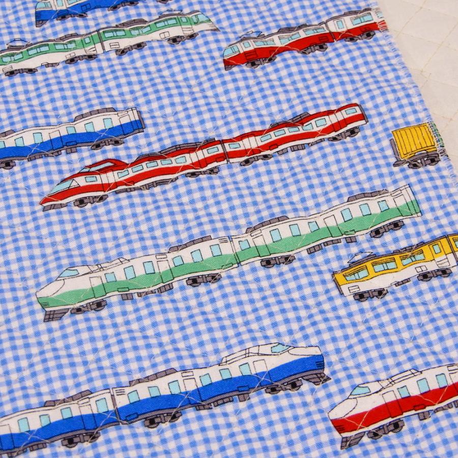 キルティング 生地 電車 布 キルト 男の子 チェック 子供向け 青 系