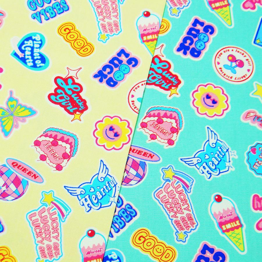 生地 子供 女の子 アメリカンポップ オックス 布地 クリーム 水色 綿