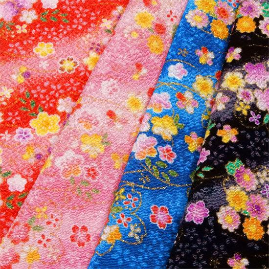 ちりめん 生地 金彩 はぎれ 和柄 カットちりめん かすみと花 金閣 35cm