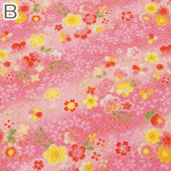 ちりめん生地 金彩 はぎれ 和柄 カットちりめん かすみと花 金閣 35cm