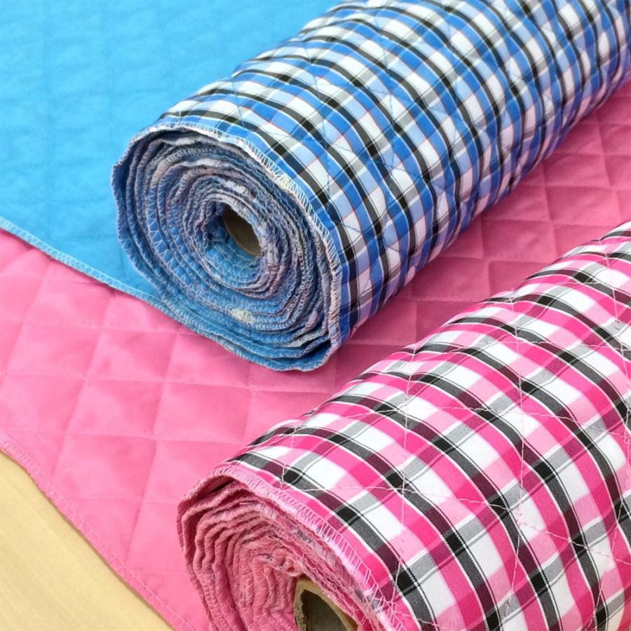 キルティング生地 リバーシブル キルト生地 無地 チェック 青 ピンク