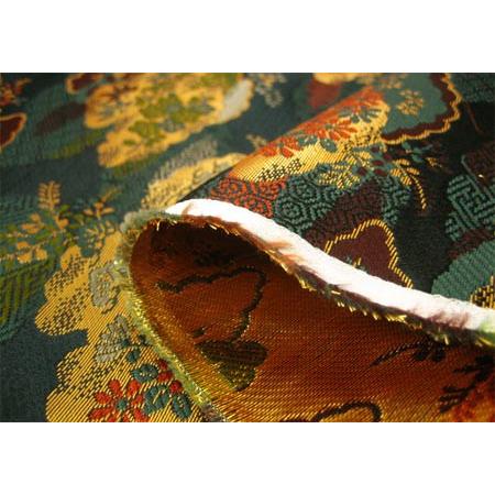 金襴生地 布 寿三丁 雲に松竹梅と菊 濃紺 和柄 金らん 切り売り 50cm
