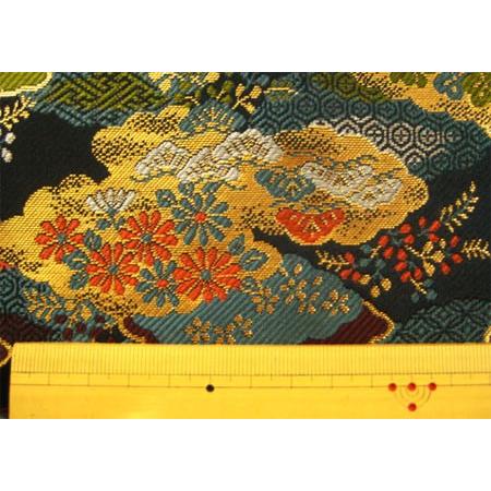 金襴 生地 布 寿三丁 雲に松竹梅と菊 濃紺 和柄 金らん 切り売り 50cm