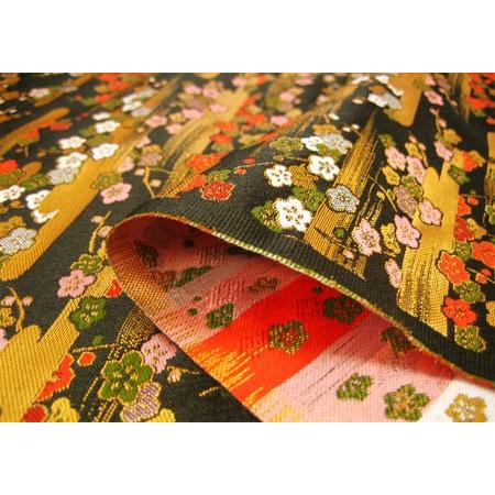金襴 生地 布 洛レイ 霞に梅の花 黒 和柄 金らん 切り売り 50cm 金襴 生地 布 洛レイ 霞に梅の花 黒 和柄 金らん 切り売り 50cm