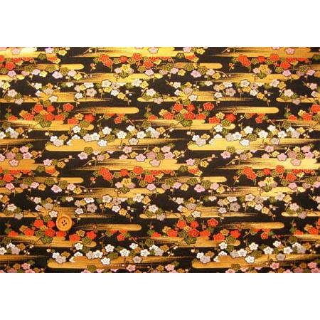 金襴 生地 布 洛レイ 霞に梅の花 黒 和柄 金らん 切り売り 50cm 金襴 生地 布 洛レイ 霞に梅の花 黒 和柄 金らん 切り売り 50cm