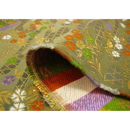 金襴 生地 布 三丁サビ 籠目に撫子 グレー 和柄 金らん 切り売り 金襴 生地 布 三丁サビ 籠目に撫子 グレー 和柄 金らん 切り売り