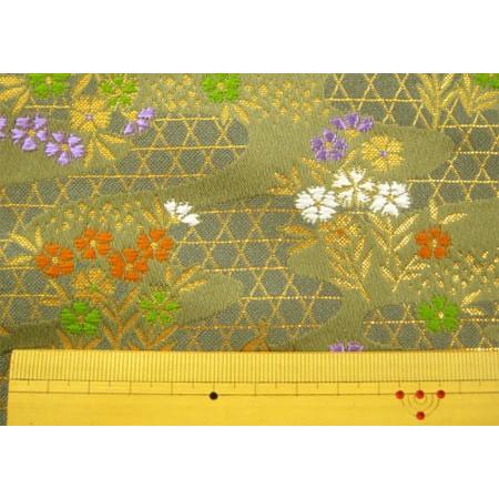 金襴 生地 布 三丁サビ 籠目に撫子 グレー 和柄 金らん 切り売り 金襴 生地 布 三丁サビ 籠目に撫子 グレー 和柄 金らん 切り売り