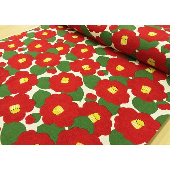 花柄 コットンリネン 生地 椿 北欧風 綿麻 キャンバス 布 和柄