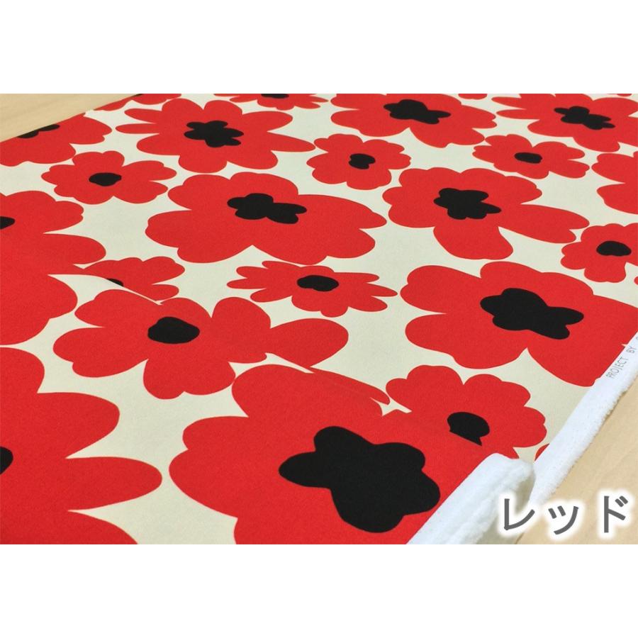 花柄 生地 マリメッコ風 北欧風 布 おしゃれ 綿 ツイルプリント 赤 黒