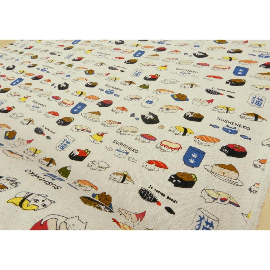 生地 猫柄 綿麻キャンバス 寿司猫 布 生成り ねこ ファブリック コットンこばやし 生地屋 Kts6601 コットンハウスセシール 生地 通販 通販 Yahoo ショッピング