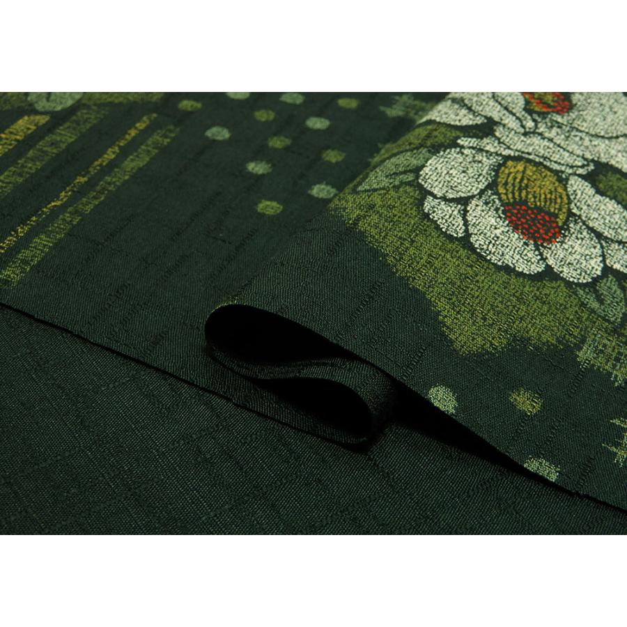 和柄 生地 サザンクロス 椿合わせ絣文様 レトロ コットンこばやし 黒