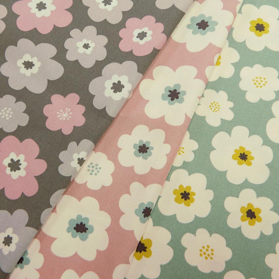 生地 花柄 北欧風 オックス 布 グレー 緑 ピンク系 布地 110cm幅