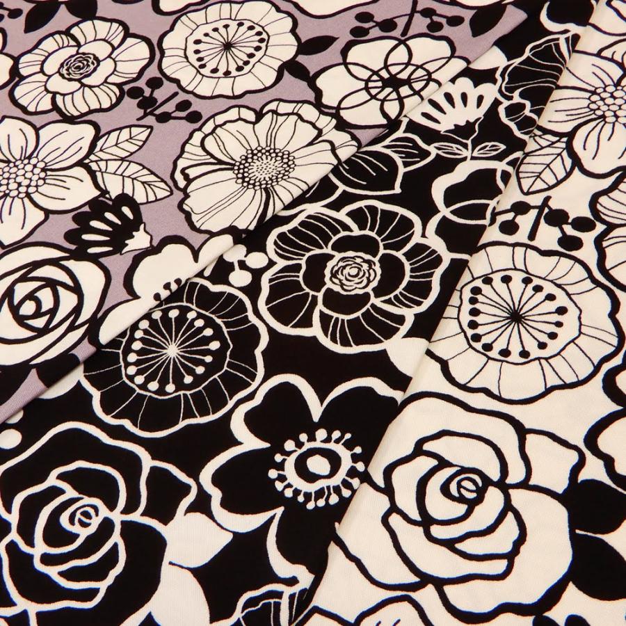 花柄 生地 マリメッコ風 北欧風 モノクロームフラワー オックス  