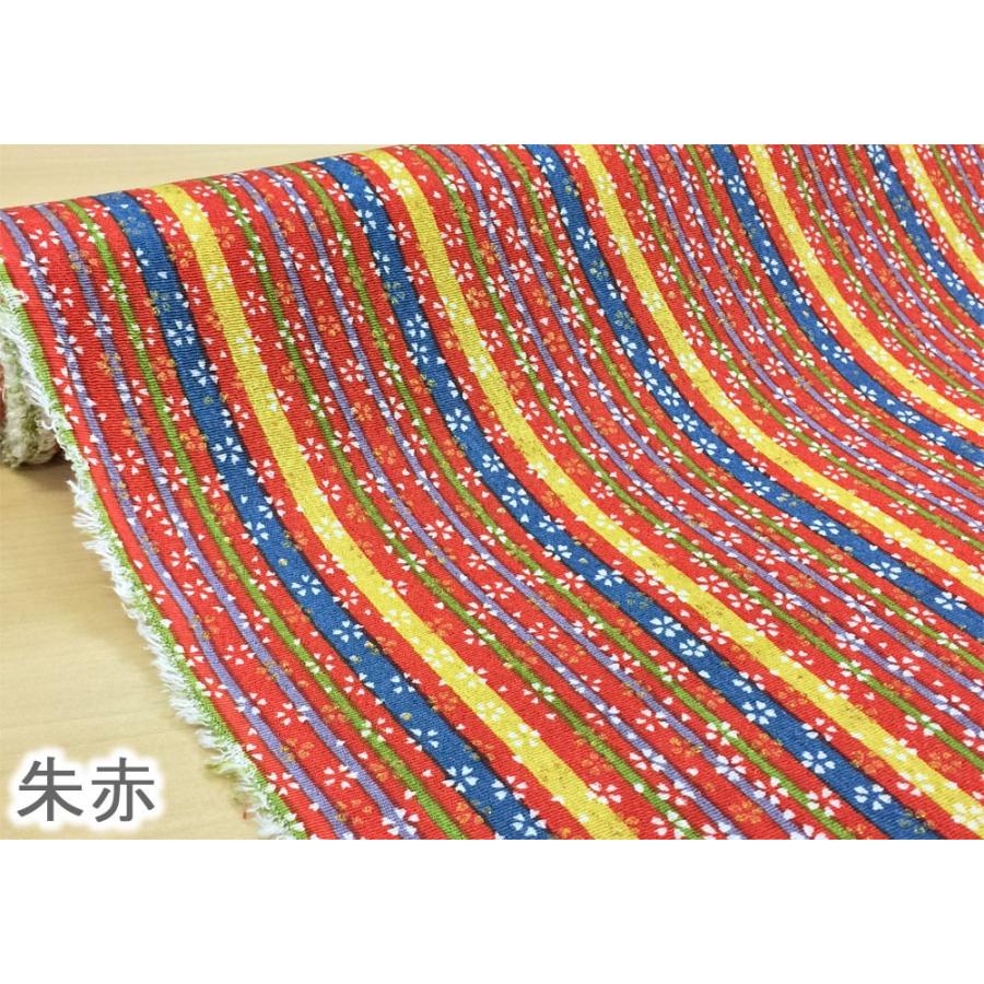 桜 ちりめん 生地 和柄 金彩 切り売り 縮緬生地 布 変わり縦縞に桜 花