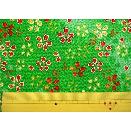 桜 生地 ちりめん 和柄 縮緬生地 金彩 切り売り 布 桜吹雪（緑
