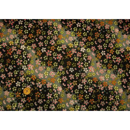 桜柄 ちりめん 生地 和柄 金彩 縮緬生地 切り売り 布 桜吹雪(黒 桜柄 ちりめん 生地 和柄 金彩 縮緬生地 切り売り 布 桜吹雪(黒