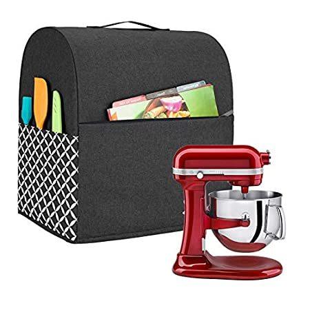 Yarwo Visible Stand Mixer Cover for 6-8 quart KitchenAid Mixer Black Protective Dust Cover with Top Handle and Pockets for Accessories 