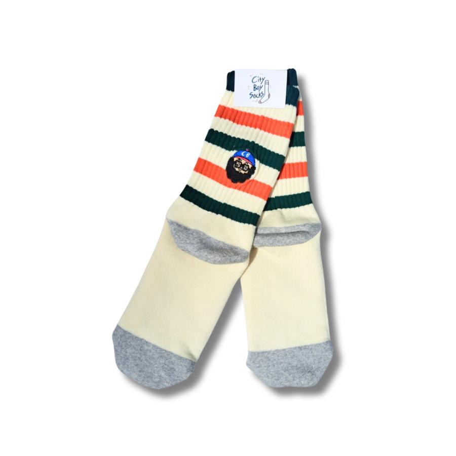 Chi-bee CHI-BEE チービー border socks (orange/green) (black