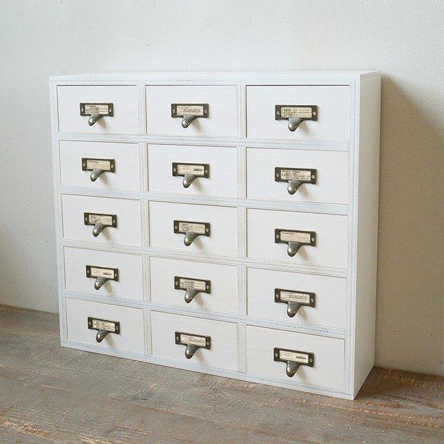 木製 卓上 引き出し収納 小物入れ ミニチェスト15 引き出し ホワイト