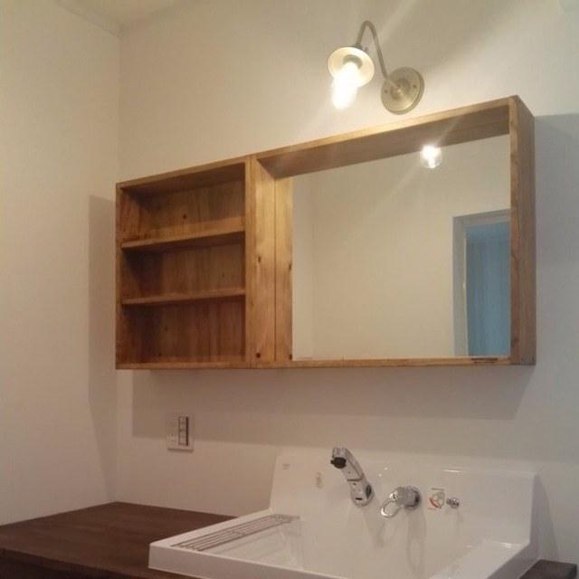 ♪ミラー付きオープンシェルフ 130cm T4737 : オーダー家具のキノカ