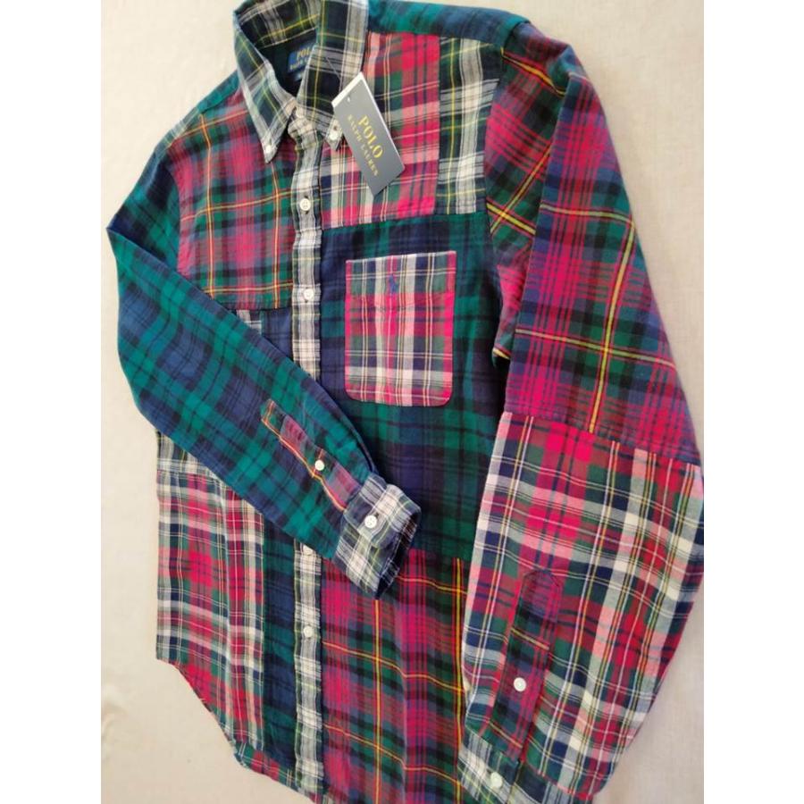 POLO RALPH LAUREN / パッチワーク タータンチェック ボタンダウンシャツ/長袖シャツ/S/マルチカラー/フィリピン製 POLO RALPH LAUREN ポロ ラルフローレン シャツ パッチワーク ボタン