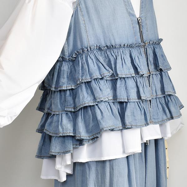 ayane ジレ デニム 新品 フリル ベスト ayane アヤン シアー デニム フリル ベスト ジレ レディース 前開き