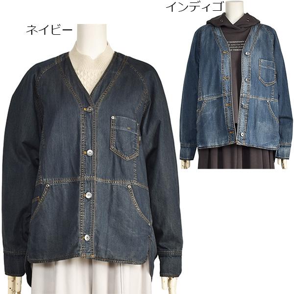 ayane 中綿 デニム ジャケット レディース ゆったり Gジャン ネイビー