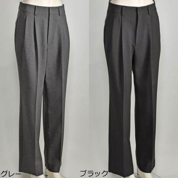 パシオーネ テーパード パンツ レディース ツータック きれいめ グレー  