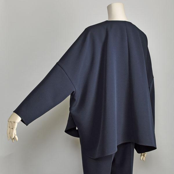 【美品】PASSIONE ゆったりワイドVネックノーカラージャケット ネイビー パシオーネ ジャケット レディース ノーカラー ゆったり アウター